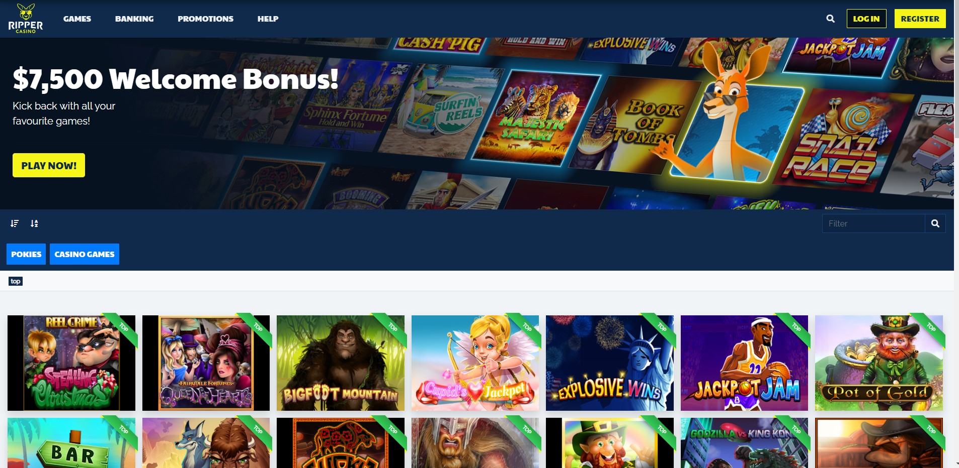 Ripper Casino home page banner